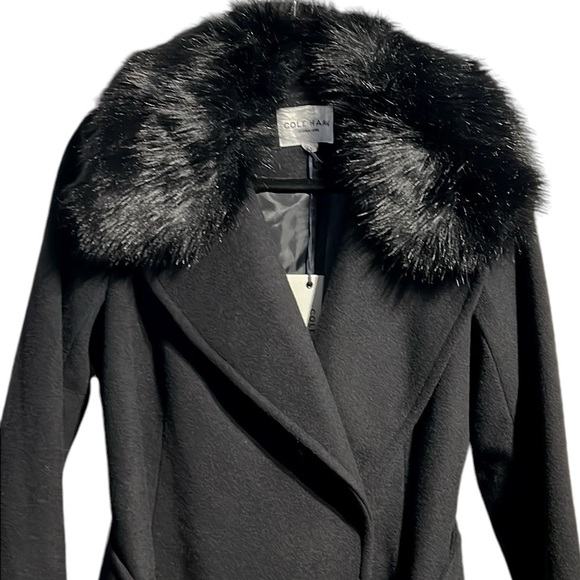 Cole Haan Signature Slick Wrap Coat with Faux Fur Trim - Picture 8 of 16